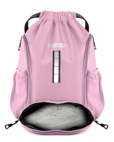 BROTOU Soccer Drawstring Backpack, Basketball Bag, Volleyball Football Bags with Ball and Shoe Compartment - color: Pink