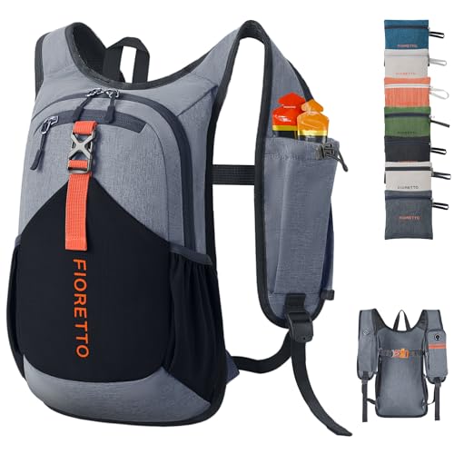 FIORETTO 10L Hiking Backpack for Women Men Mini Packable Backpack Lightweight Small Daypack for Camping Travel Outdoor, Grey and Black - color: Grey and Black, size: 10l