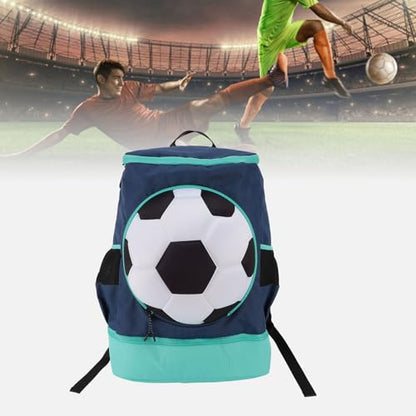 Soccer Backpack with Ball Compartment, Shoe Compartment, Football Bag with Shoe Compartment, Water Resistant, Men & Women, Basketball Bag, for - color: Green with Blue, size: Children Size (Fits Size 4 Ball)
