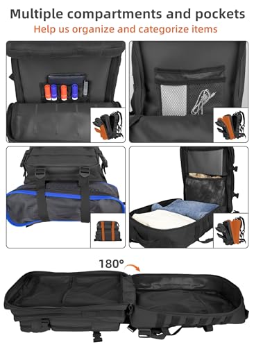 45L Army Tactical Backpack For Men,Large Military Assault Pack 3 Day Bug Out Bag For Women, Molle Daypack Camping Outdoor Mountaineering Backpacks Black Rucksack Survival