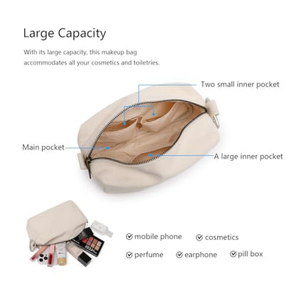 Organizer Bag -Lightweight Cosmetic Bag with Ring Clasp, Perfect Travel Makeup Bag for Women,nylon Stand Up Design (Beige/Canvas) - color: Beige/Canvas
