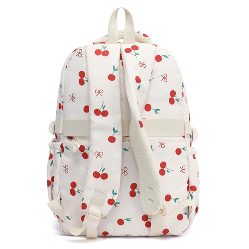Phaoullzon Girls High Middle School Cherry Backpack for Kids Kawaii Bookbag College Daypack,Cherry - color: Beige Cherry, size: Large (17.5 Inch)