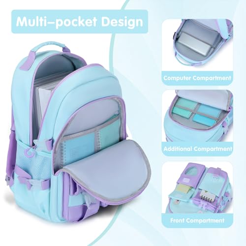 ACESAK Backpack for Girls - Bookbag Backpacks Schoolbag for Girls Kids Teen Women Casual Travel Daypacks - School Bag Elementary Middle School College Cute Backpack with Lunch Box (Blue Purple) - color: Blue Purple