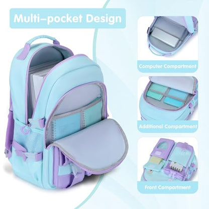 ACESAK Backpack for Girls - Bookbag Backpacks Schoolbag for Girls Kids Teen Women Casual Travel Daypacks - School Bag Elementary Middle School College Cute Backpack with Lunch Box (Blue Purple) - color: Blue Purple