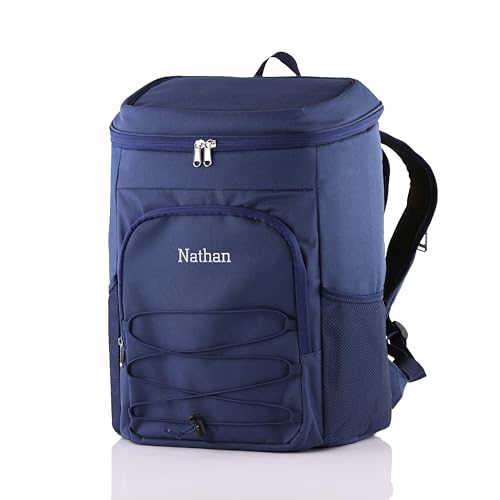 Personalized Cooler Backpack for Men, Custom Embroidered Backpack Cooler Bag, 30 Can Insulated Soft Cooler with Bottle Opener, Gift for Groomsmen Dad Husband, Black Blue Green - color: Blue