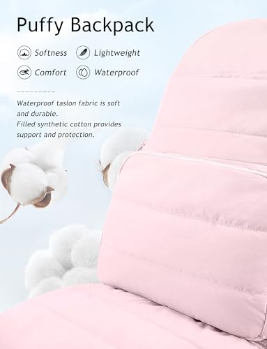 Uselike Travel Backpack for Women, 15.6 Inch Laptop Backpack, Quilted College Bookbag, Cute Work Backpacks, Water Resistant - color: Light Pink