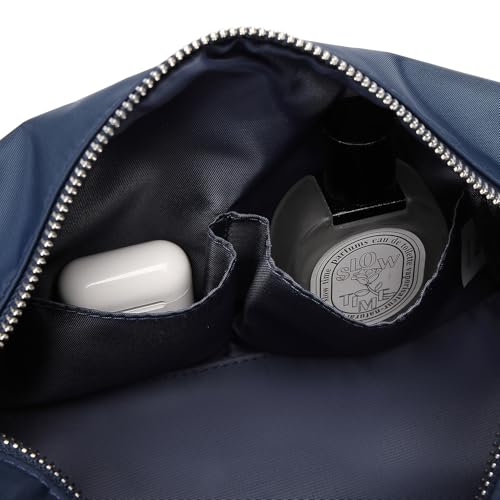 Organizer Bag Lightweight Cosmetic Bag with Ring Clasp Perfect Travel Makeup Bag for Women nylon Stand Up Design (Navy Blue/Nylon) - color: Navy Blue/Nylon