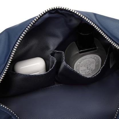 Organizer Bag Lightweight Cosmetic Bag with Ring Clasp Perfect Travel Makeup Bag for Women nylon Stand Up Design (Navy Blue/Nylon) - color: Navy Blue/Nylon