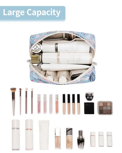 Narwey Cute Makeup Bag Travel Cosmetic Bag Organizer Toiletry Bag Make Up Bags with Compartments for Women Girls (Large, Aqua Flamingo) - color: BA-Aqua Flamingo, style: Large