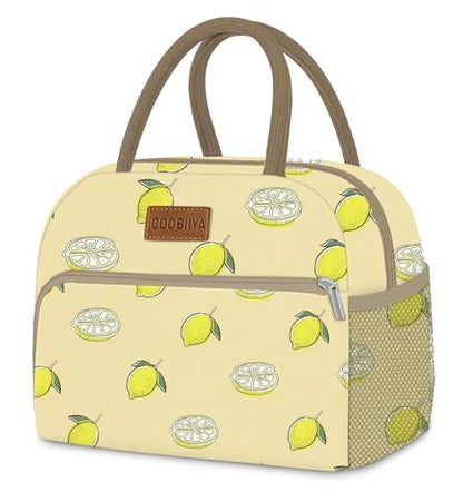Coobiiya Lunch Bag for Women Men, Cute Lunch Tote Bags Insulated Reusable LunchBox Large Capacity Cooler Bag for Work Travel Picnic Green white - color: Lemon