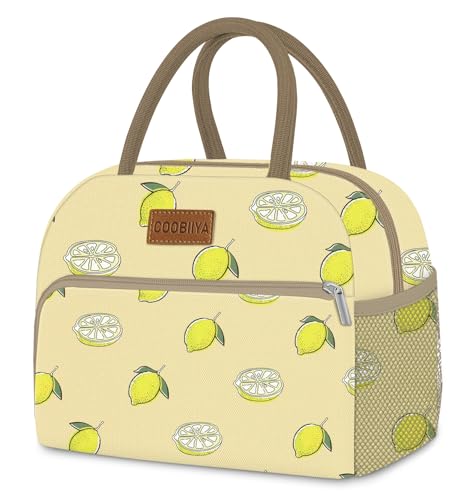 Coobiiya Lunch Bag for Women Men, Cute Lunch Tote Bags Insulated Reusable LunchBox Large Capacity Cooler Bag for Work Travel Picnic Green white - color: Lemon