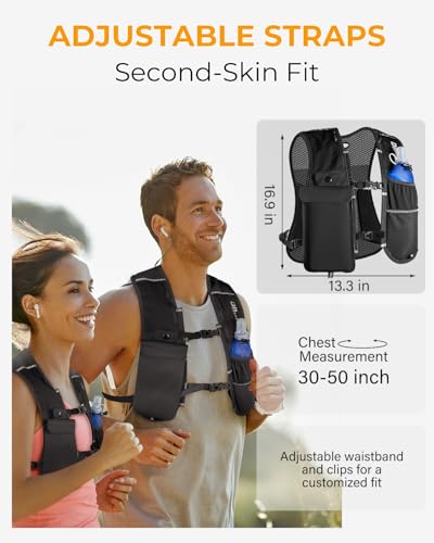 Running Vest for Women Men, Lightweight Hydration Runner Vest with Transparent Waterproof Phone Pocket, 17oz Soft Flask, Adjustable Chest Straps Reflective Backpack for Hiking Cycling Jogging - style: Black