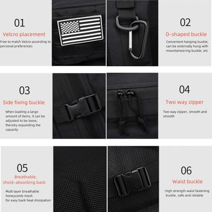 45L Military Tactical Backpack for Men & Women Bug Out Bag Assault pack Molle Daypack Hiking Trekking Rucksack(Black) - color: Black