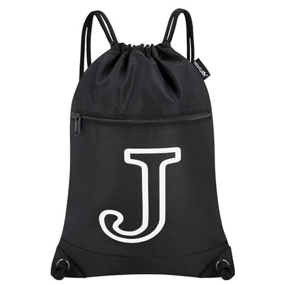 HOLYLUCK Drawstring Bags Initial Backpack Sackpack Cinch Bags for Sports, Gym, Travel, Beach (Black-J) - color: Black-j