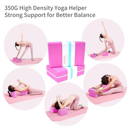 2 Pack Yoga Blocks 350g High Density, Non-Slip EVA Foam Brick with Bonus 11 loops Yoga Strap & Carry Bag, Pilates Block Set for Balance, Flexibility, Meditation, Home Gym & Studio - color: Pink Brick & Pink Band