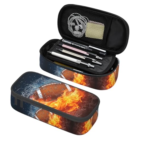 American Football Ball Themed Pencil Case Big Capacity Storage Pencil Pouch Stationery Bags With Zipper Portable Pen Holder Box Organizer For Boys Girls Teens Student College School Office Supplies - color: American Football Ball Themed