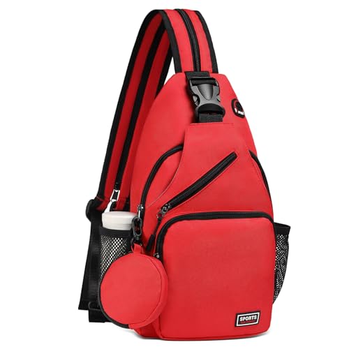 Convertible Sling Bag with Coin Pocket, 11" Tablet Crossbody Mini Backpack with Headphone Jack Casual Pack for Women Men Travel, Red - color: Red, size: Large