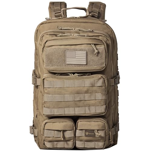 Falko Tactical Backpack for Men and Women 50L Backpack 2.4x Stronger Large Military Molle Rucksack, Bugout Backpack Outdoors - color: Desert Tan