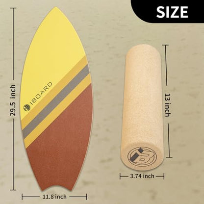 Premium Balance Board Trainer With Rollers - 10 Layer Wooden Exercise Non-slip Surface Fish Tail for Surfing, Paddle, Yoga, Training
