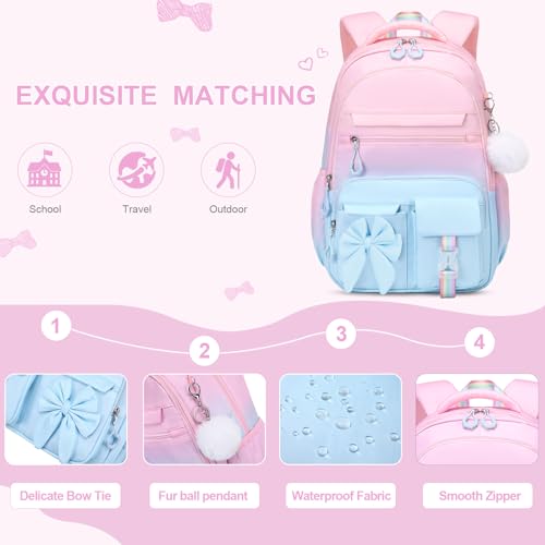 DIGOBAY Backpack for Girls, 3PCS Girls Backpack for School with Lunch Bag Pencil Case, Cute Kids Teens Bookbag for Kindergarten Elementary Preschool Middle School - color: Gradient Pink-blue