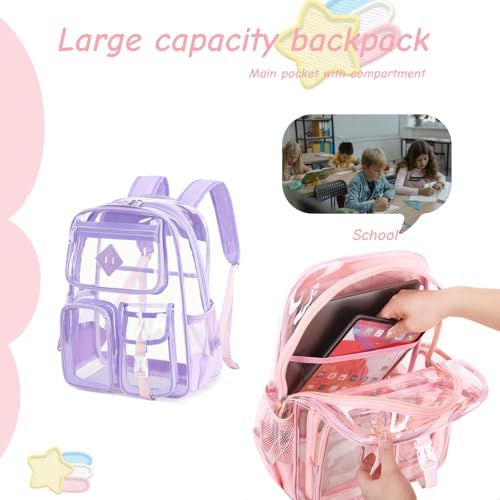 Clear Backpack for Girls Large Heavy Duty Transparent Bookbag for Middle School Kids Travel Daypacks - color: Pink Rainbow