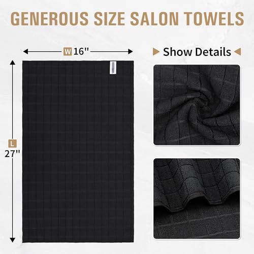 Salon Towels, 24 Pack Black Hand Towels for Bathroom, 16 x 27 Inches Bulk Quick Dry Absorbent Microfiber Hair Towel, Bathroom Towels for Gym Spa Barber Pedicure Makeup & Beauty