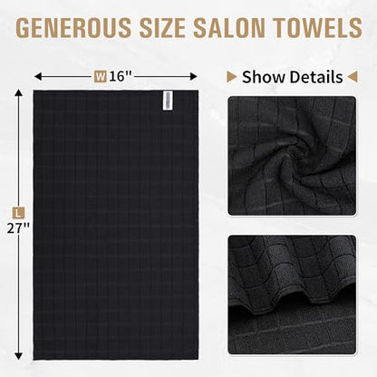 Salon Towels, 24 Pack Black Hand Towels for Bathroom, 16 x 27 Inches Bulk Quick Dry Absorbent Microfiber Hair Towel, Bathroom Towels for Gym Spa Barber Pedicure Makeup & Beauty