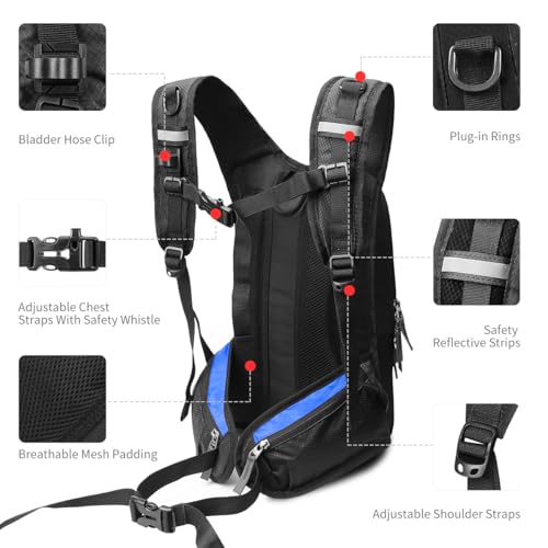 Hydration Pack, Insulated Hydration Backpack with 2L Hydration Bladder, Hiking Backpack for Men Women Kids, Water Backpack for Hiking, Running, Cycling, Camping - color: Black Blue