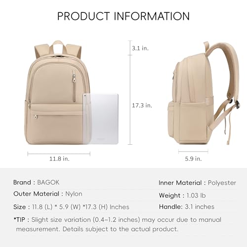 BAGOK Lightweight Nylon Backpack for Women & Men – Foldable, Large Capacity, Ideal for School, Travel & Work - color: Beige