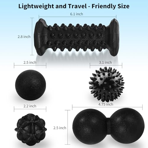 Massage Ball & Foot Roller 5 in 1 Set,Foot Massager Roller-Lacrosse,Peanut,Spiky,Hand Exercise Massage Ball for Plantar Fasciitis Relief and Myofascial Release,Deep Tissue Massage,Reflexology Tool - color: 5-piece Set(black)