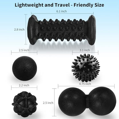 Massage Ball & Foot Roller 5 in 1 Set,Foot Massager Roller-Lacrosse,Peanut,Spiky,Hand Exercise Massage Ball for Plantar Fasciitis Relief and Myofascial Release,Deep Tissue Massage,Reflexology Tool - color: 5-piece Set(black)