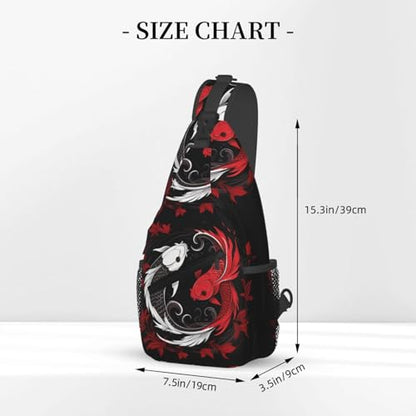 Two Koi Tai Chi Yin Yang Outdoor Crossbody Shoulder Bag For Unisex Young Adult Hiking Bicycling - color: Black1