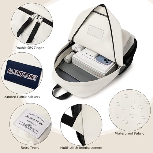 Backpack for Women Men 17 Inch Laptop Back Pack Large College Bookbag Kids Elementary Middle High School Bag for Girls Boys Teens Students Travel Work Backpacks Casual Daypack Off White - color: Off-white