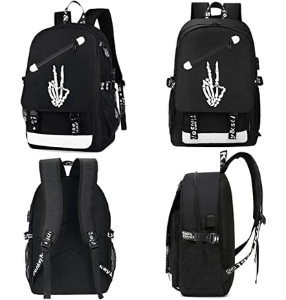 MCWTH School Backpacks for Teen Boys, Luminous School Bag Bookbags for Kids (Skeleton Finger) - color: Skeleton Finger
