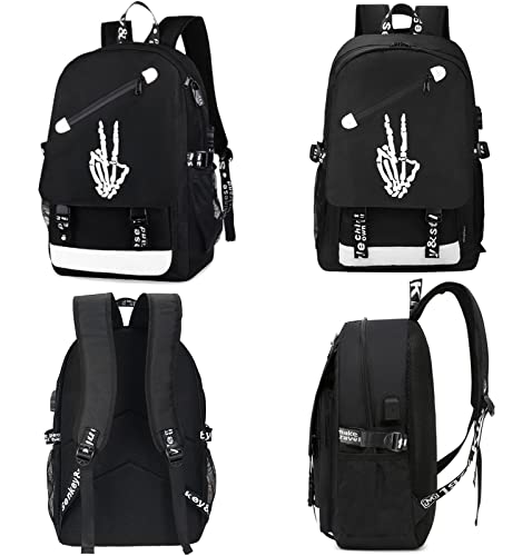 MCWTH School Backpacks for Teen Boys, Luminous School Bag Bookbags for Kids (Skeleton Finger) - color: Skeleton Finger
