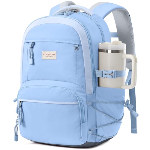 LOVEVOOK School Backpack for Girls, 15.6 Inch laptop Backpacks with Large Capacity Tumbler Holder, Lightweight College bag for women, Cute Travel Teen Bookbag Purse for Students,Blue - color: Blue-gray, size: 15.6 Inch