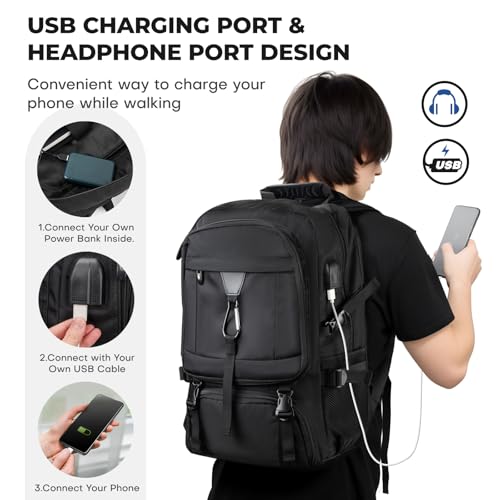 Large Travel Backpack for Men Women,Carry on Backpack with Shoe Compartment USB Charging Port,College Backpack,Bookbag fit 17.3 Inch Laptop for Business Hiking Camping (Fits 4.92-5.91 ft height) - size: 17.3 inch