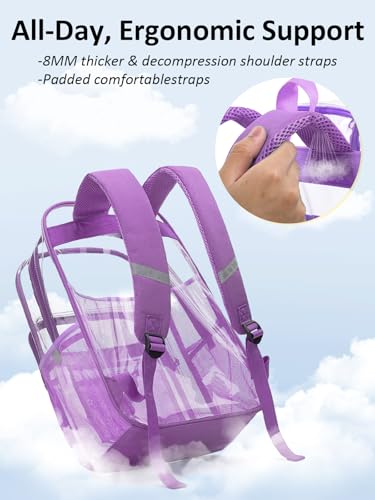 Clear Backpack Heavy Duty With A TSA Lock, 18 Inch Large Clear Back pack, Transparent See Through Bookbag for College, Work, Travel, Sport- Violet - color: Purple
