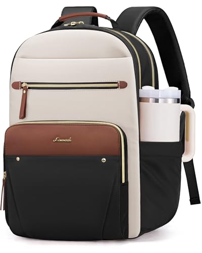 LOVEVOOK Laptop Backpack for Women, 17.3" Work Business Computer Backpack,Casual Daypack Purse, Travel Personal Item Bag for Gift, Cream Chestnut Brown - color: Cream Chestnut Brown, size: 17.3 inches