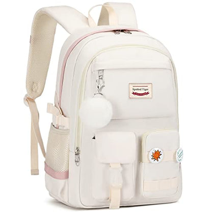 Spotted Tiger School Backpack for Girls Backpack with Lunch Box Anime Bookbag Set School Bag Kawaii Backpacks for Girls Teens (White) - color: White