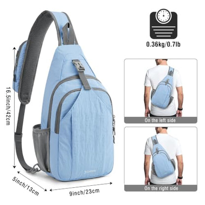 G4Free Sling Bag for Men and Women, RFID Blocking Crossbody Bag, Lightweight Sling Backpack for Travel, Hiking, Walking and Daily Use - color: Light Blue