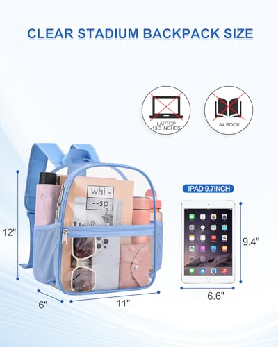 Clear Backpack for Stadium Events, 12x12x6 Small Clear Plastic bag with Reinforced Straps for Game Security Festival Concert - color: Sky Blue
