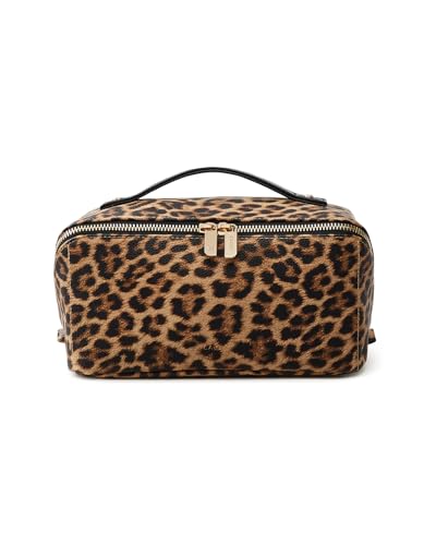 EACHY Travel Makeup Bag, Large Capacity Cosmetic Bag for Women, Waterproof PU Leather, Flat Open Portable Toiletry Bag for Skincare, Brushes & Travel Essentials - color: BB-Leopard, size: Medium