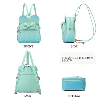 KL928 Girls Mini Backpack Bowknot Polka Dot Cute Small Daypacks Convertible Shoulder Bag Purse for Women - color: Green#light Blue