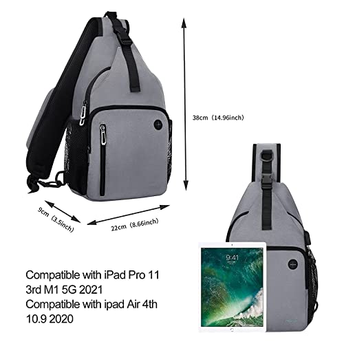 MOSISO Sling Backpack Bag, Crossbody Shoulder Bag Travel Hiking Daypack Chest Bag with Front Square Pocket&USB Charging Port - color: Grey