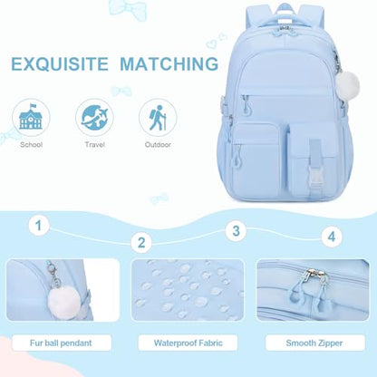 DIGOBAY 3PCS Girls Backpack for School, Kids Backpack for Girls with Lunch Bag Pencil Case, Kids Bookbag Teen Girl Backpacks for Elementary Middle High College School (Blue) - color: Blue