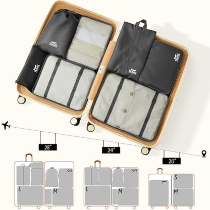 9 Set Packing Cubes for Travel Essentials - Lightweight Carry-On Luggage Organizer Bags with Shoe, Clothes & Laundry Bags for Airplane, Family & Business Travel, Black - color: Black