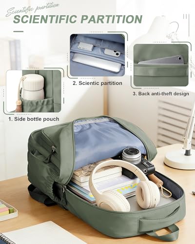 Student School Backpack for Teen Girls Middle High School Bookbag Casual Daypack, 15.6 Inch Laptop Backpack for College, Green - color: B-military Green