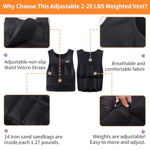 Wolliwa Adjustable Weighted Vest for Men Women,2-30 Lbs Adjustable Weighted Vest with Straps Womens Running Weight Vest for Walking Strength Training Fitness - size: Adjustable 2-20 Lbs