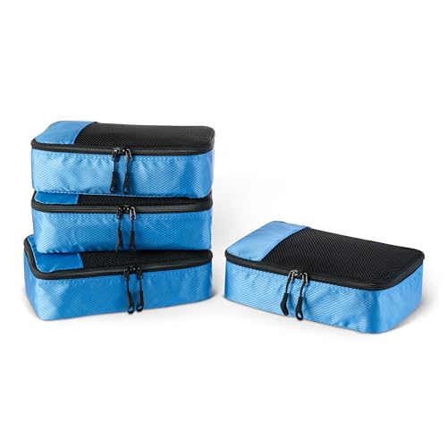 Amazon Essentials 4-Piece Space-Saving Packing Cubes Travel Accessories Set, Suitcase Organizer with Double Zipper, Mesh Top, Small, Sky Blue (Previously Amazon Basics) - color: Sky Blue, size: 4 x Small